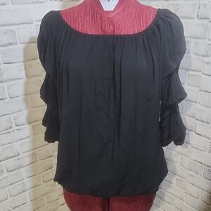 CeCe Black Ruffle Sleeve Blouse